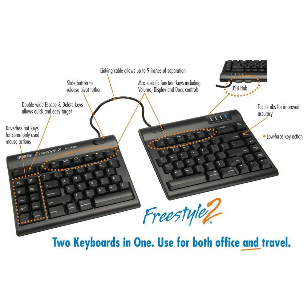 Kinesis Freestyle2 Ergonomic Mac Keyboard with VIP3 Accessory - DSI