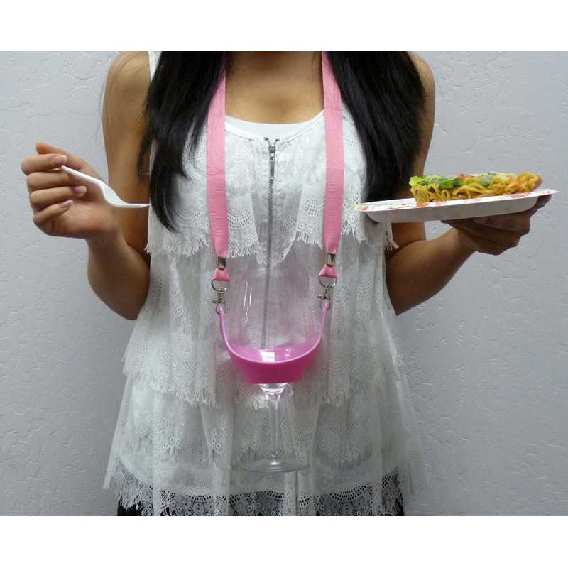 Hands Free Pink Wine Glass Holder with Pink Lanyard