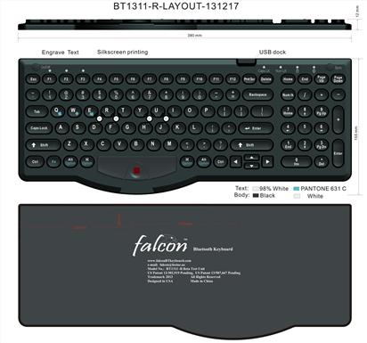 Falcon Bluetooth Keyboard with Thumb Mouse KB1311BT
